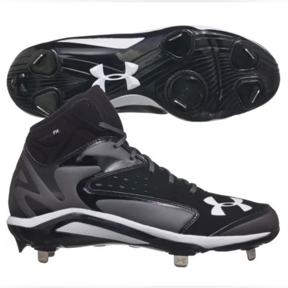 UNDER ARMOUR UA YARD MID ST METAL BASEBALL CLEATS BLACK NEW NO BOX - Picture 1 of 9